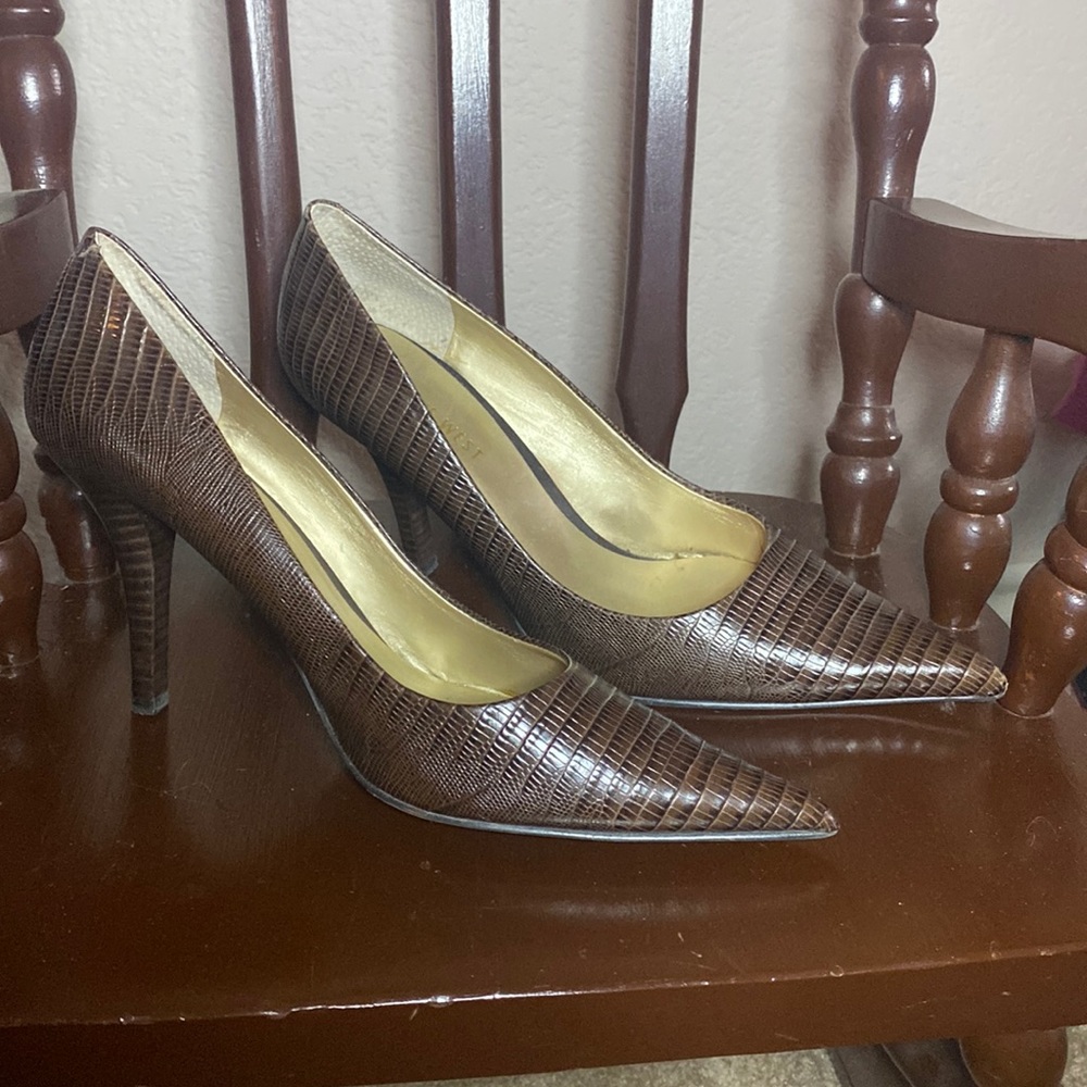 Nine West Brown Leather Heels Pointed Toe